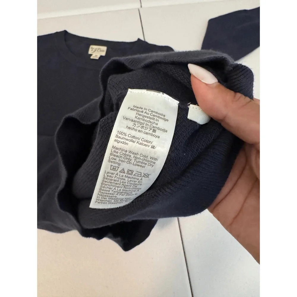 J.Crew Mens Navy Blue Textured Cotton Crewneck Sweater Size Medium ff